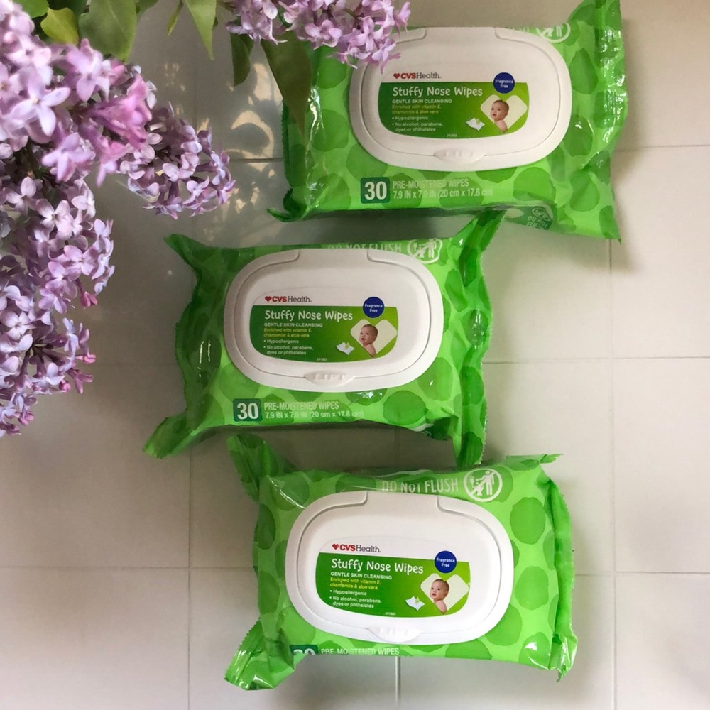 3 packs of Stuffy Nose Wipes 30 per pack Fragrance Free Gentle Cleansing